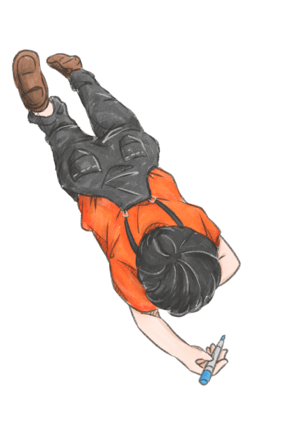 パラパラ漫画を描いている小人